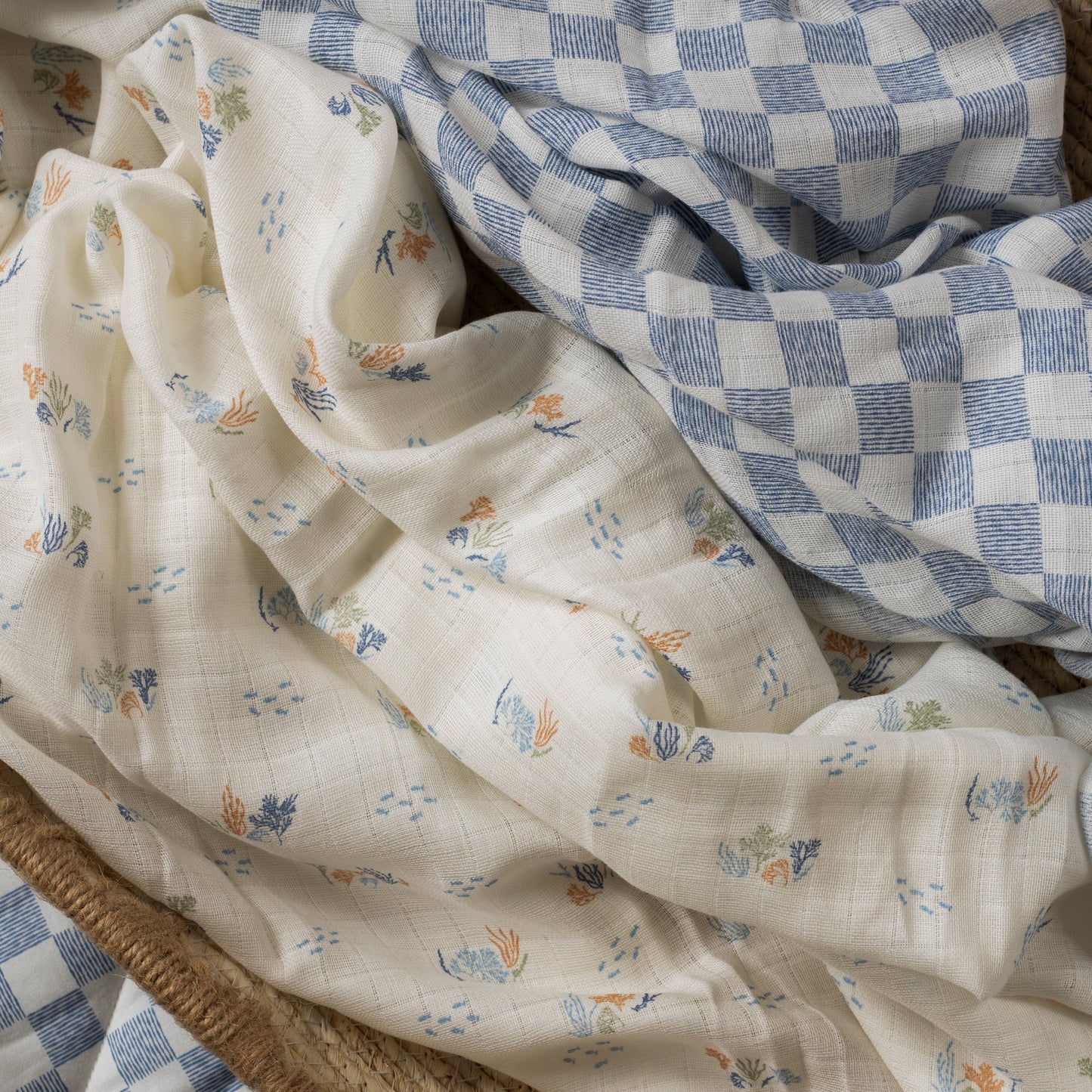 Organic Cotton Baby Muslin Swaddles, Set of 2 - Coastline / Waves