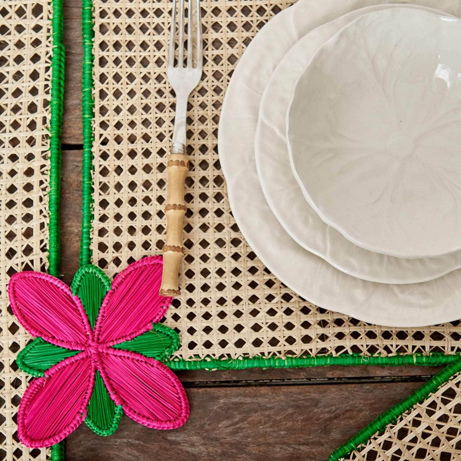 Pink Flowers Rectangular Iraca Placemat