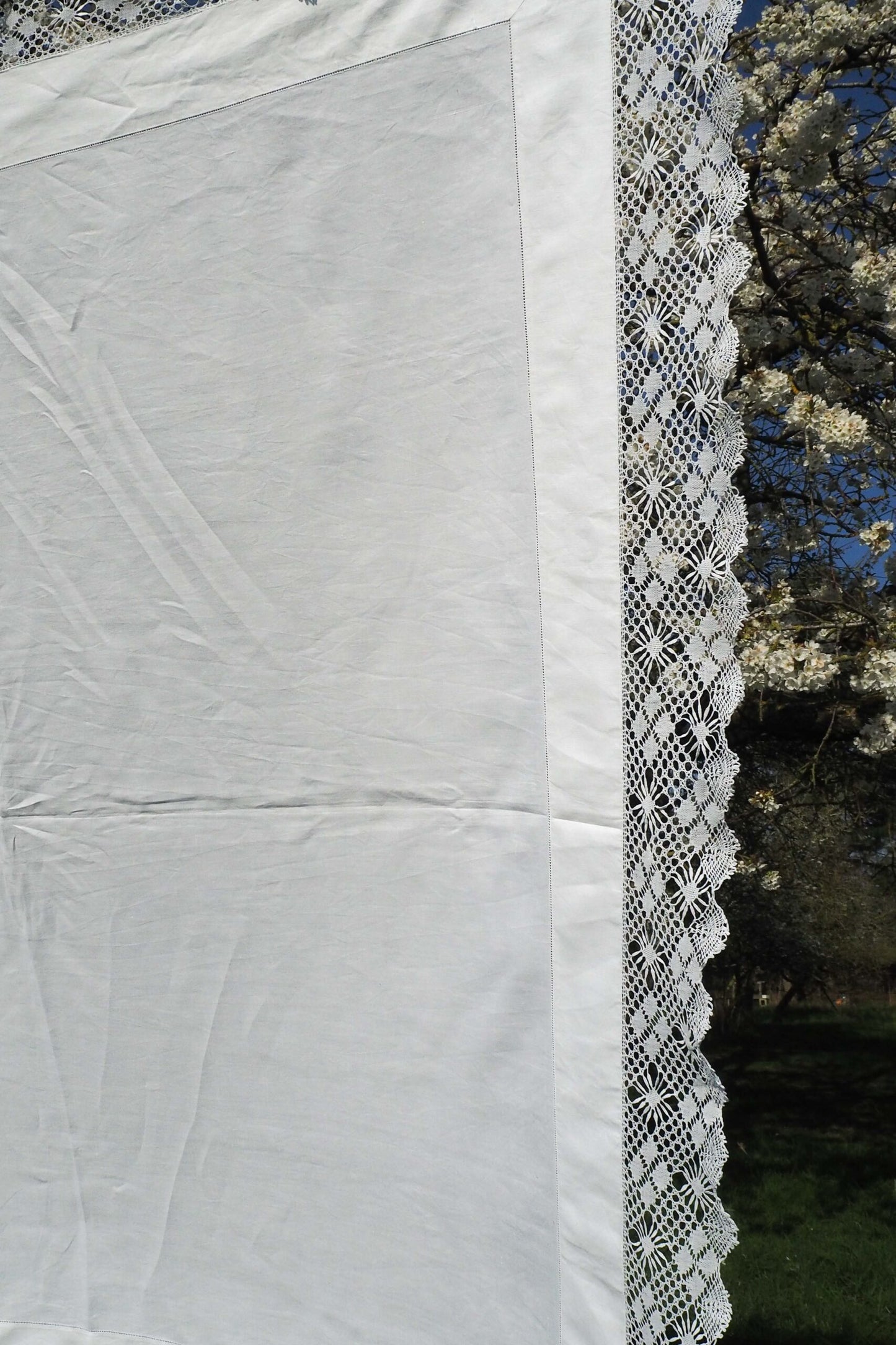 Antique Linen Lace Edged Tablecloth