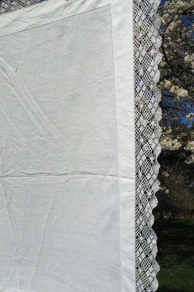 Antique Linen Lace Edged Tablecloth