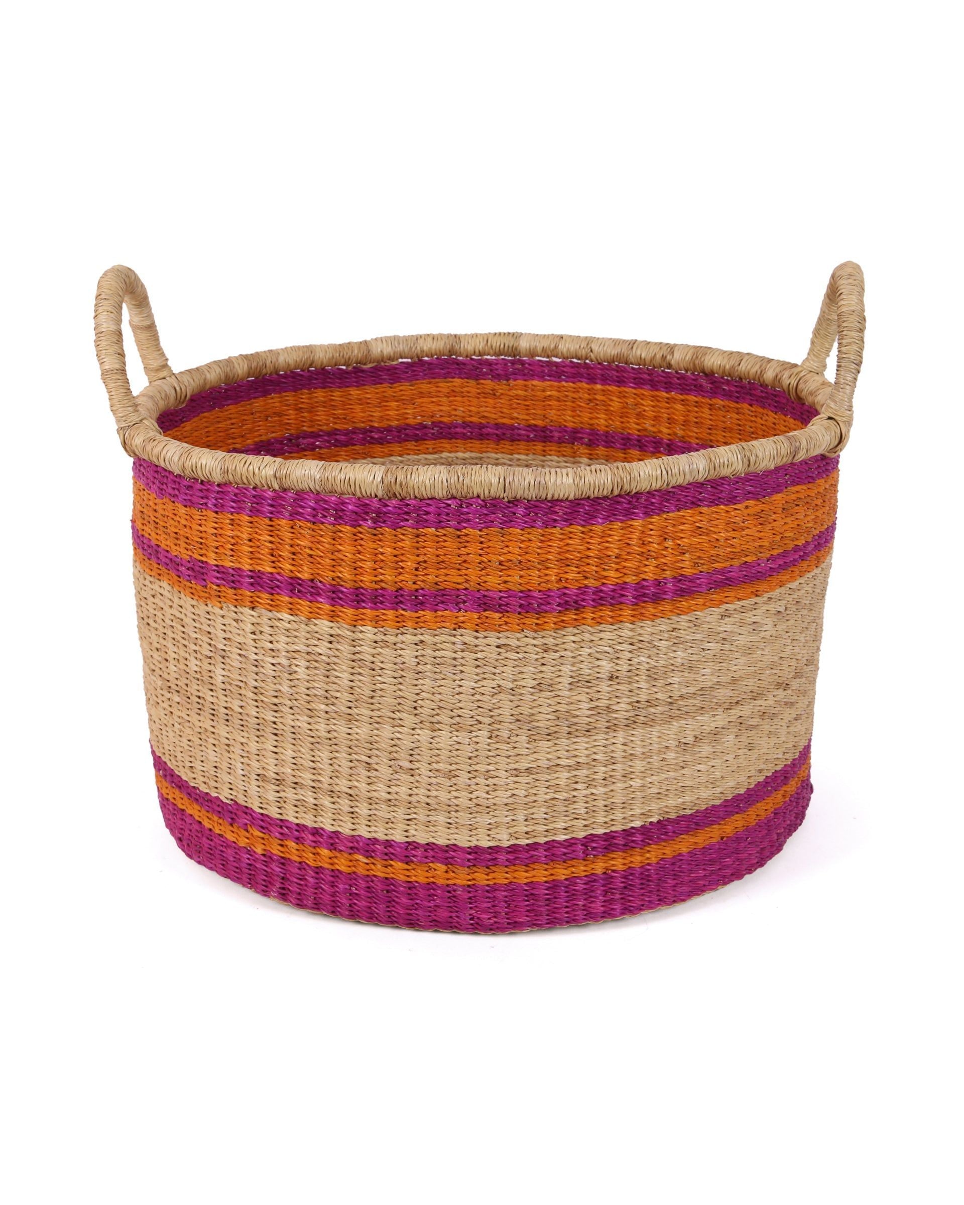 YAAYAA: Medium Pink, Orange, Natural Floor Storage Basket With Handles