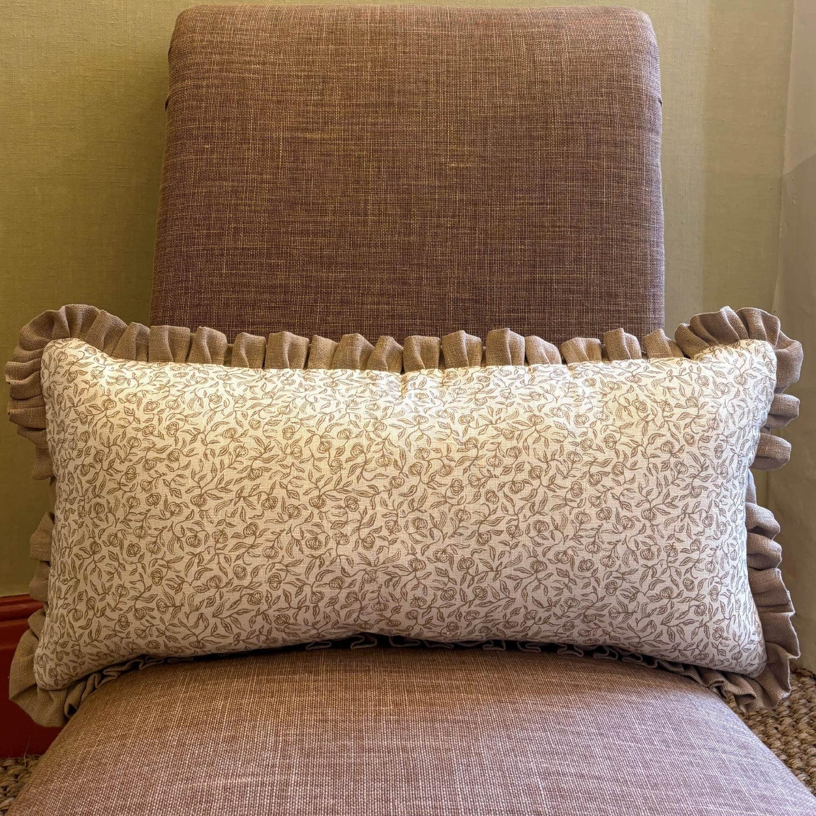 Pomegranate Print Cushion in Tawny Gold with Tawny Gold Frill