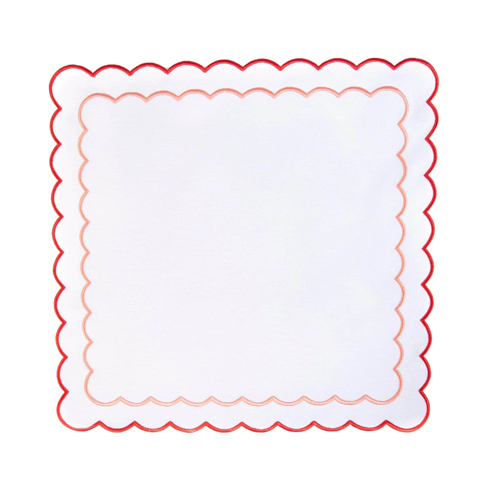 Scalloped Napkin Embroidered Red & Pink