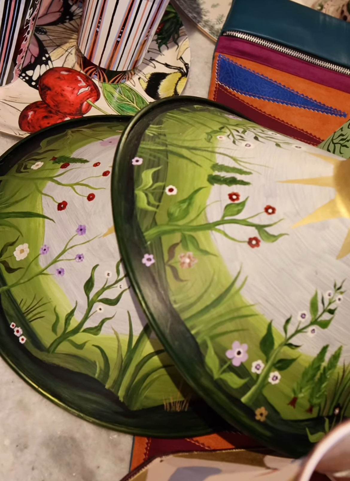 Set of 2 Hand Painted Metal Light Pendents