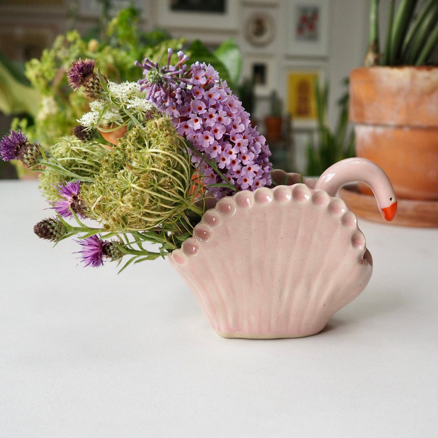 Handmade Pink Ceramic Swan Vase