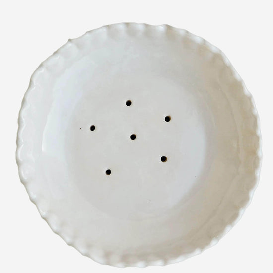 Large Handmade White Gloss Ceramic Soap Dish With Scalloped Edges.