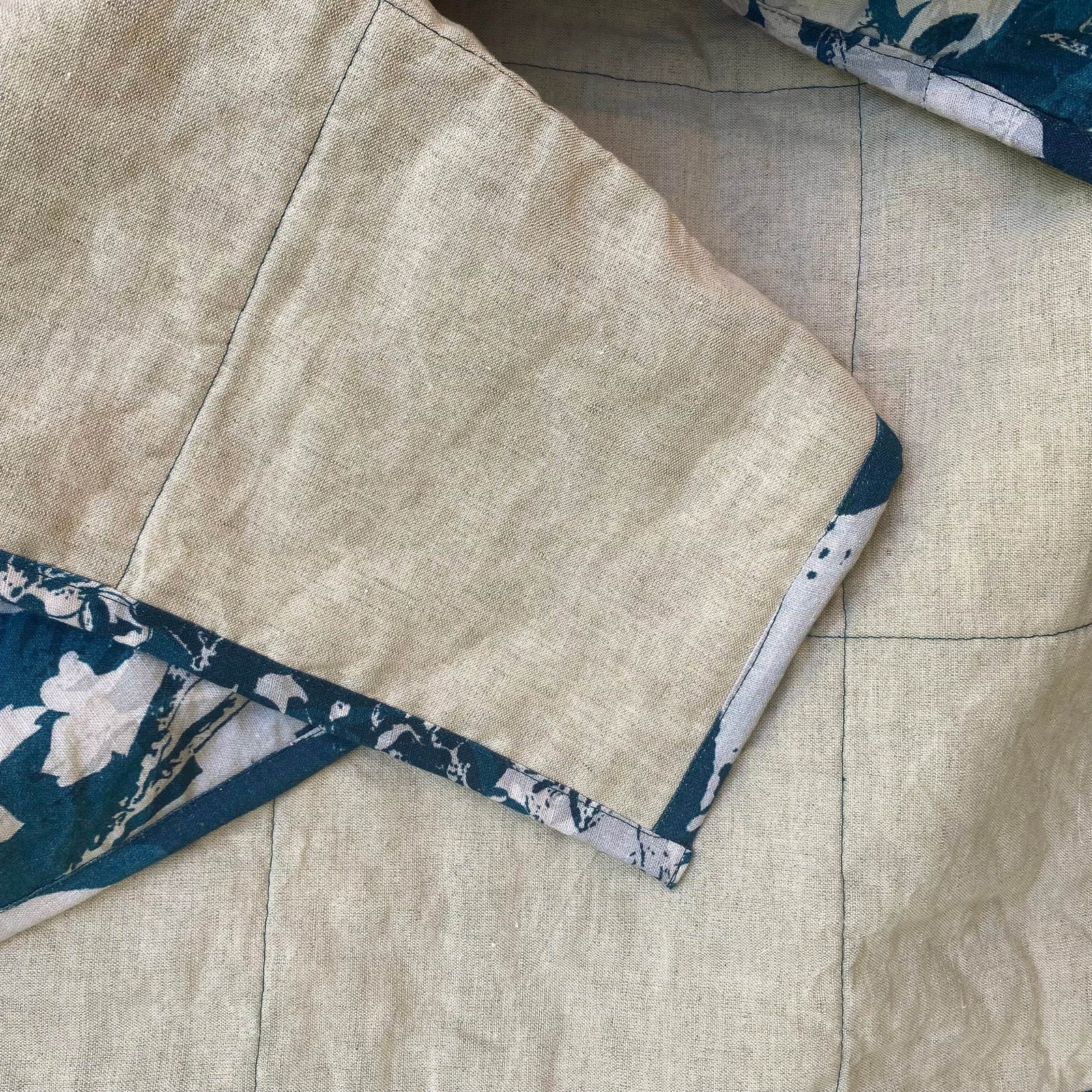 Everly Linen Quilted Throw Teal Blue