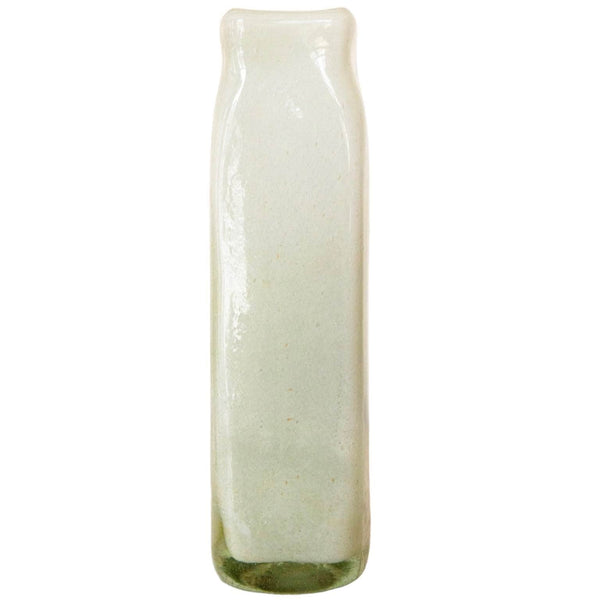 Blown Glass Tall Rectangular Vase, White, Small