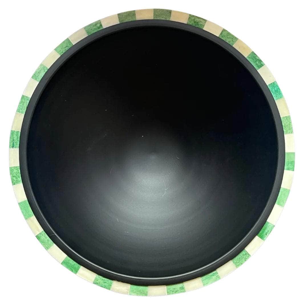 Large Bone Inlay Bowl - Green & White - Striped