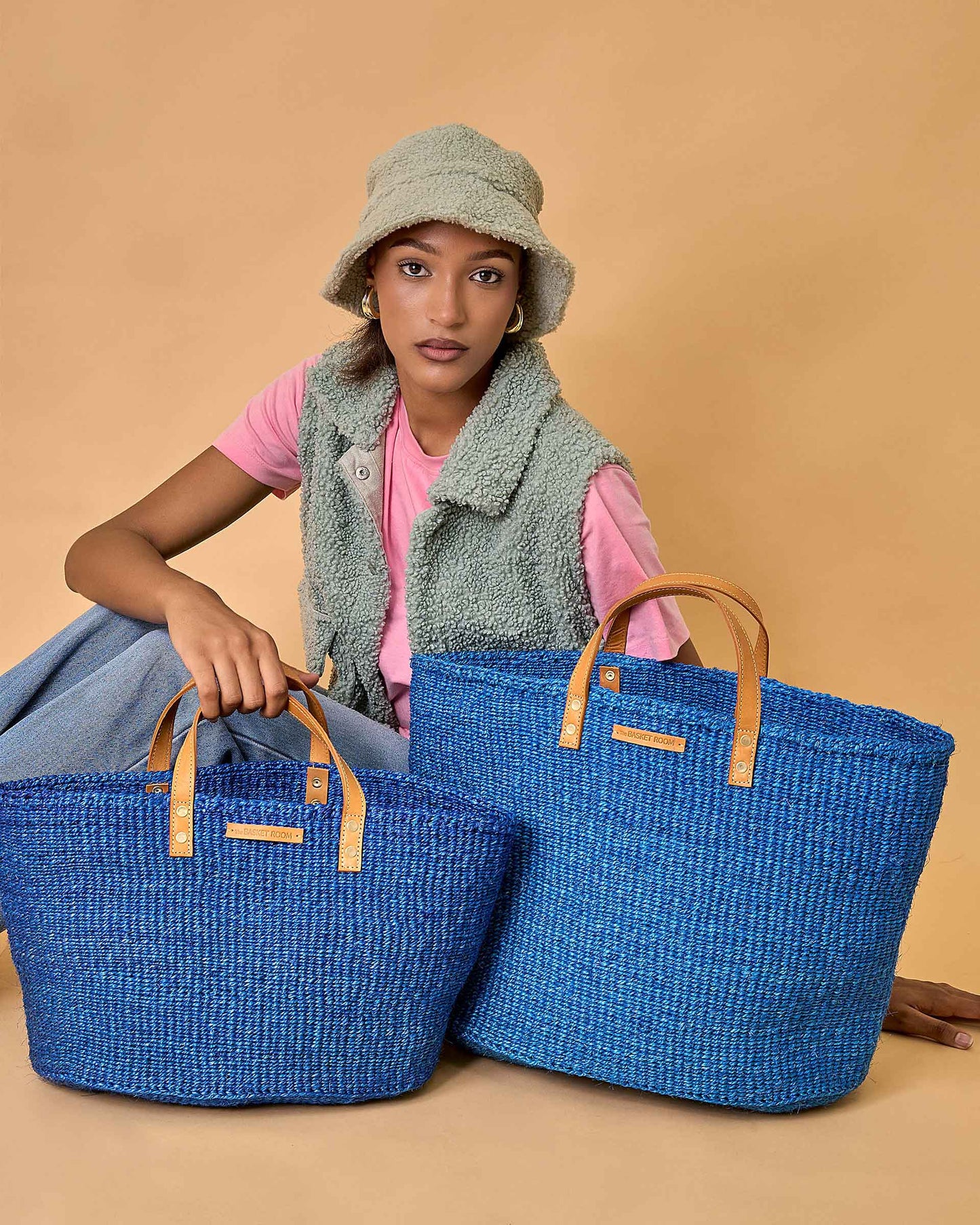 BANDARI: True Blue & Tan Leather Sisal Shopper