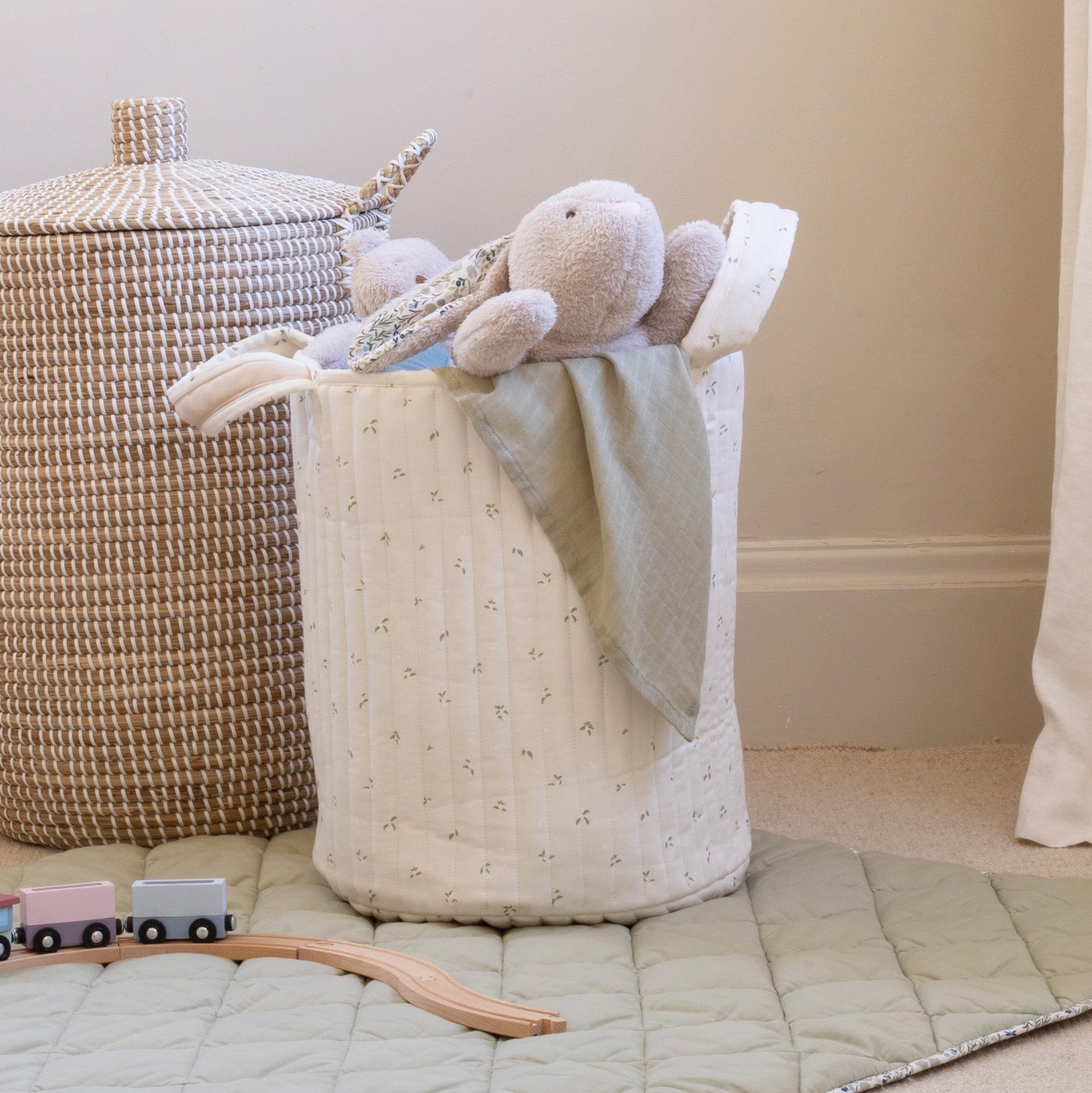 Large Quilted Storage Basket - Nettle Scatter / Birch