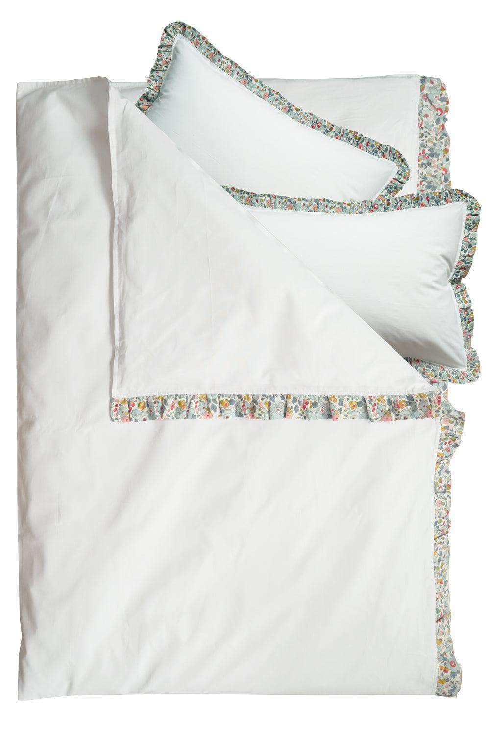 Frill Edge White Bedding Made With Liberty Fabric Betsy Grey
