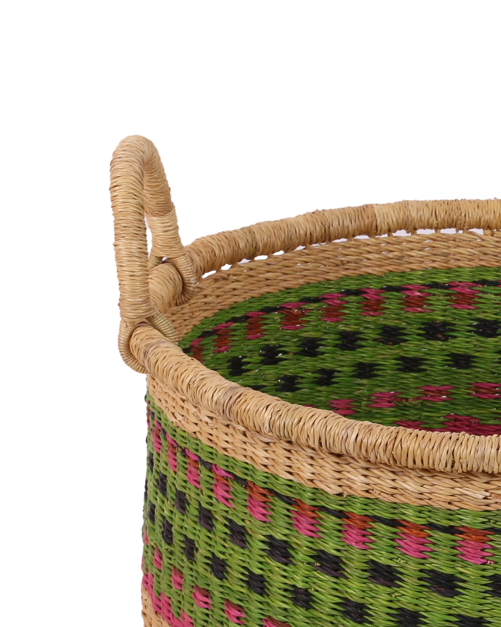 OZIGBODI: Medium Green, Pink, Black Floor Storage Basket With Handles