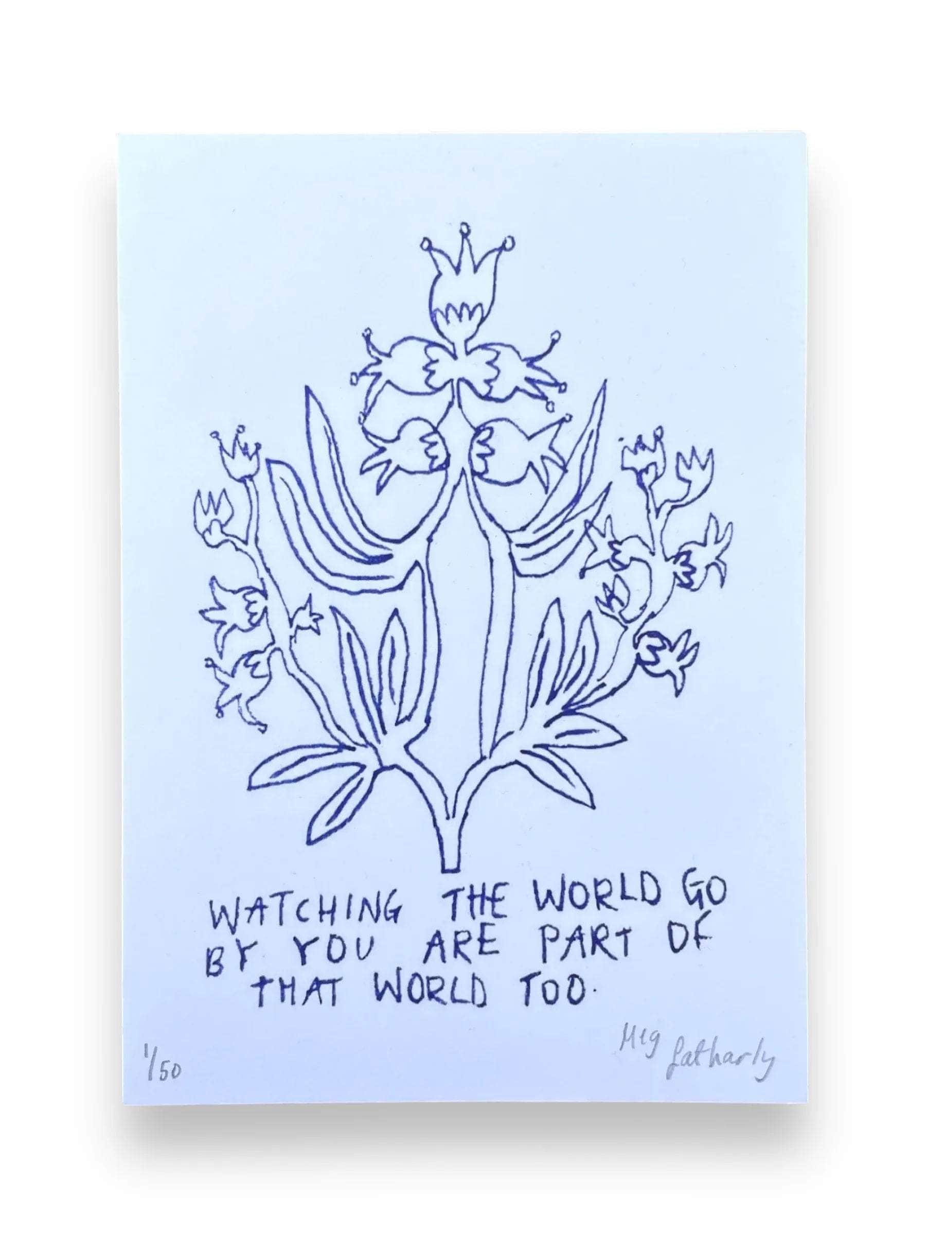 Limited Edition Flower Drawing Print - Watching The World Go By