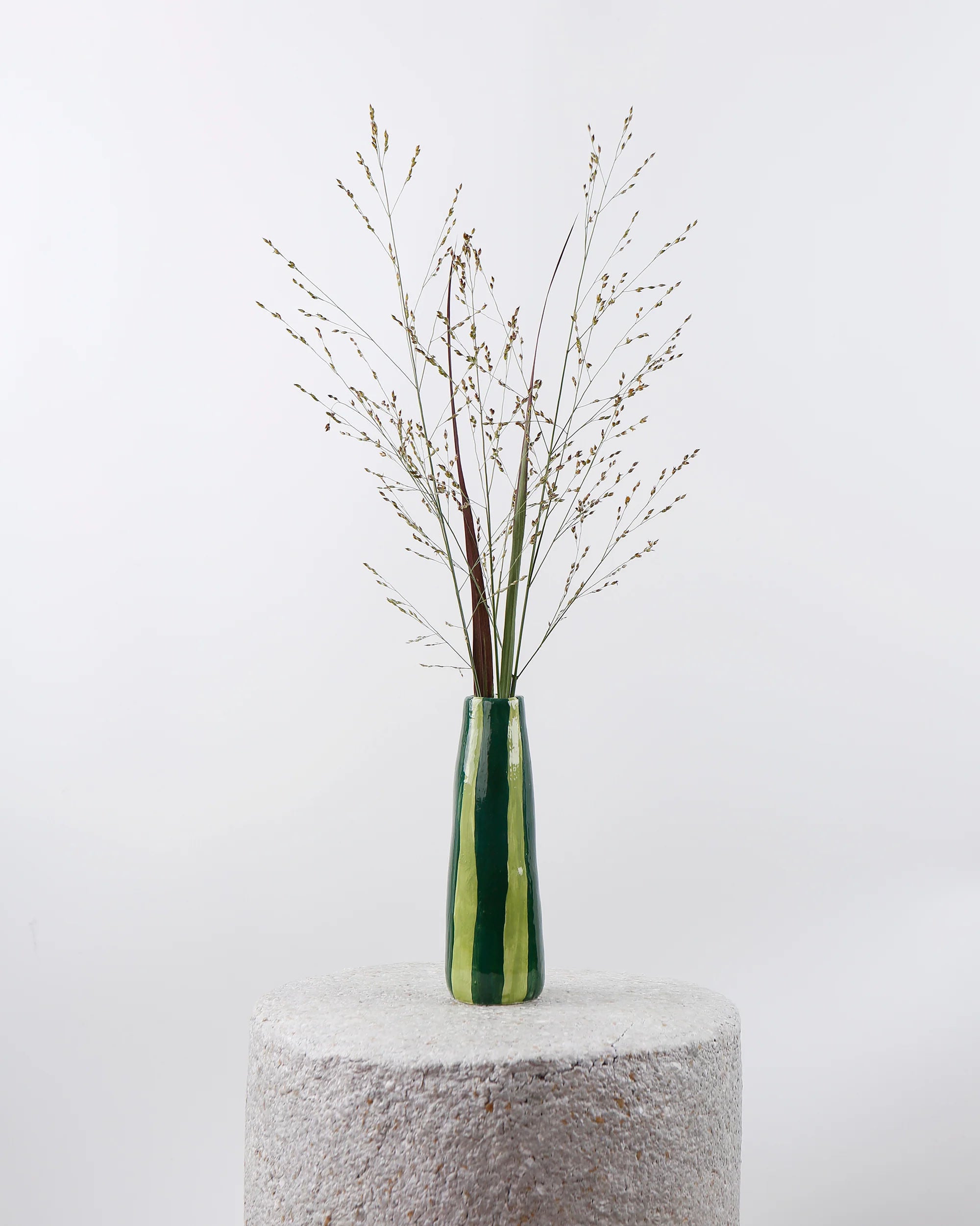 Green on Green Striped Stem Vase