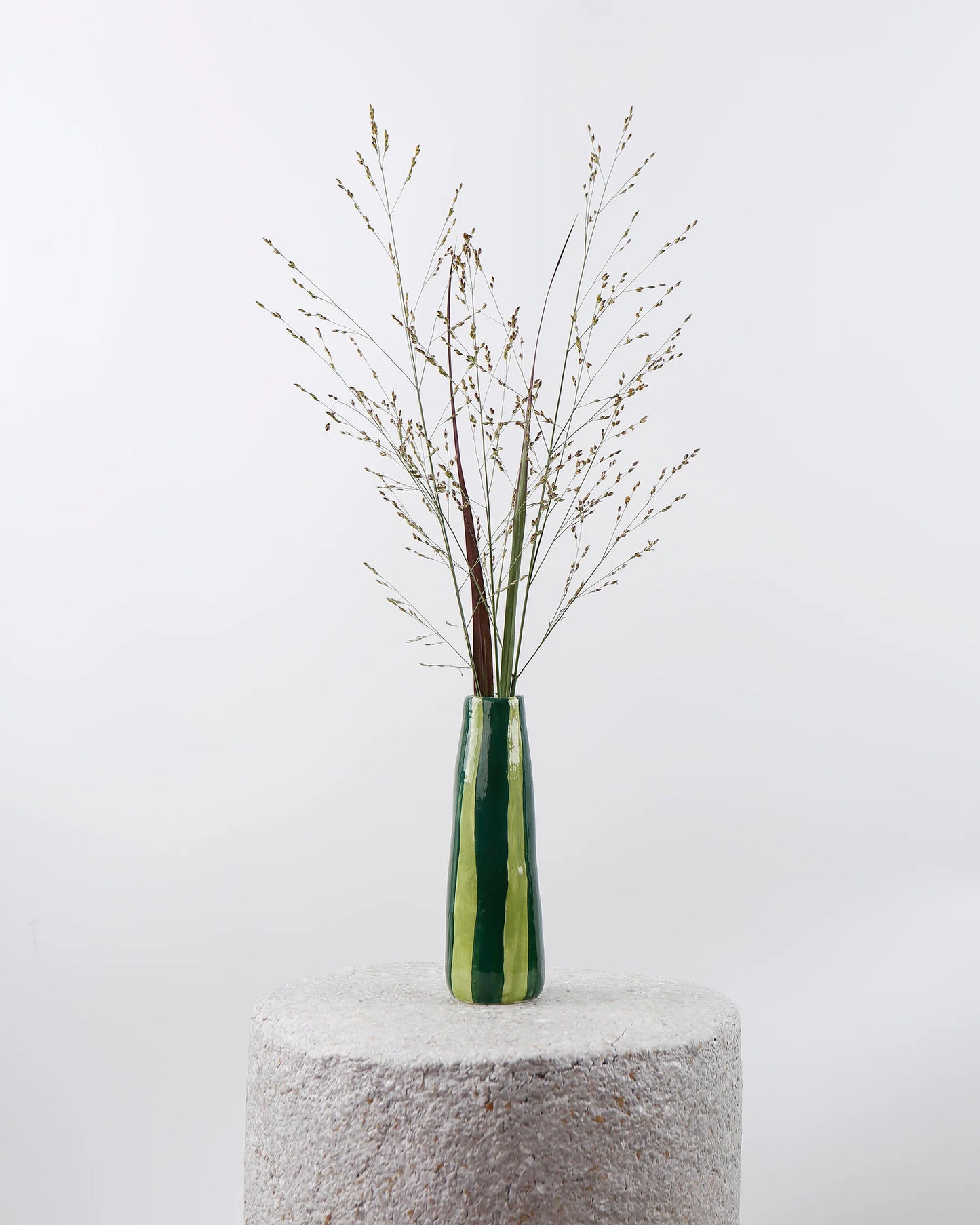 Green on Green Striped Stem Vase