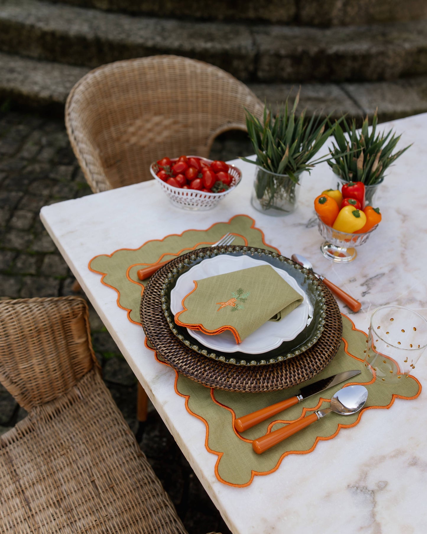 Wavy Placemat, Green with Orange