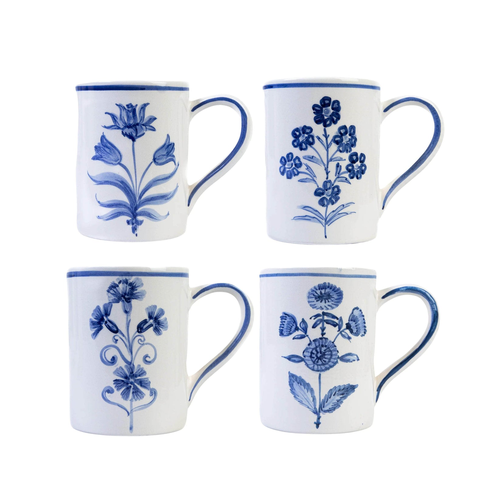 Floral Mugs Blue - Set of 4