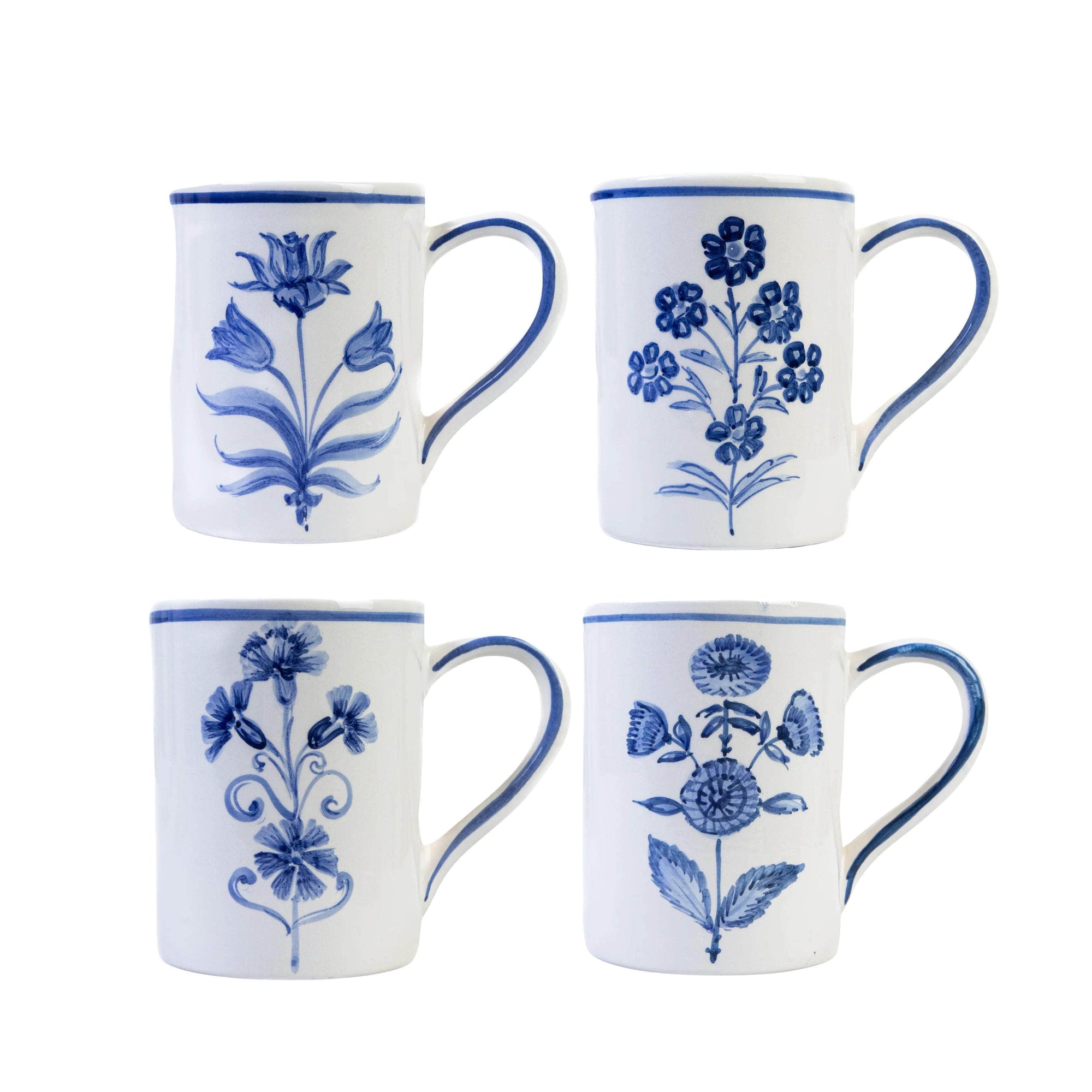 Floral Mugs Blue - Set of 4