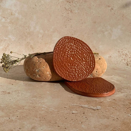 Two Round Coasters - Burnt Ochre