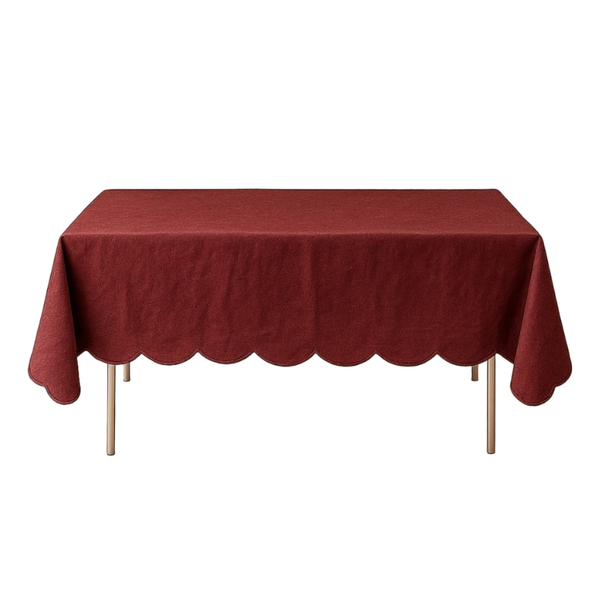 Scalloped Linen Tablecloth In Bordeaux