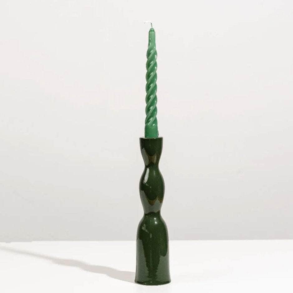 Dark Green Tall Wave Candleholder