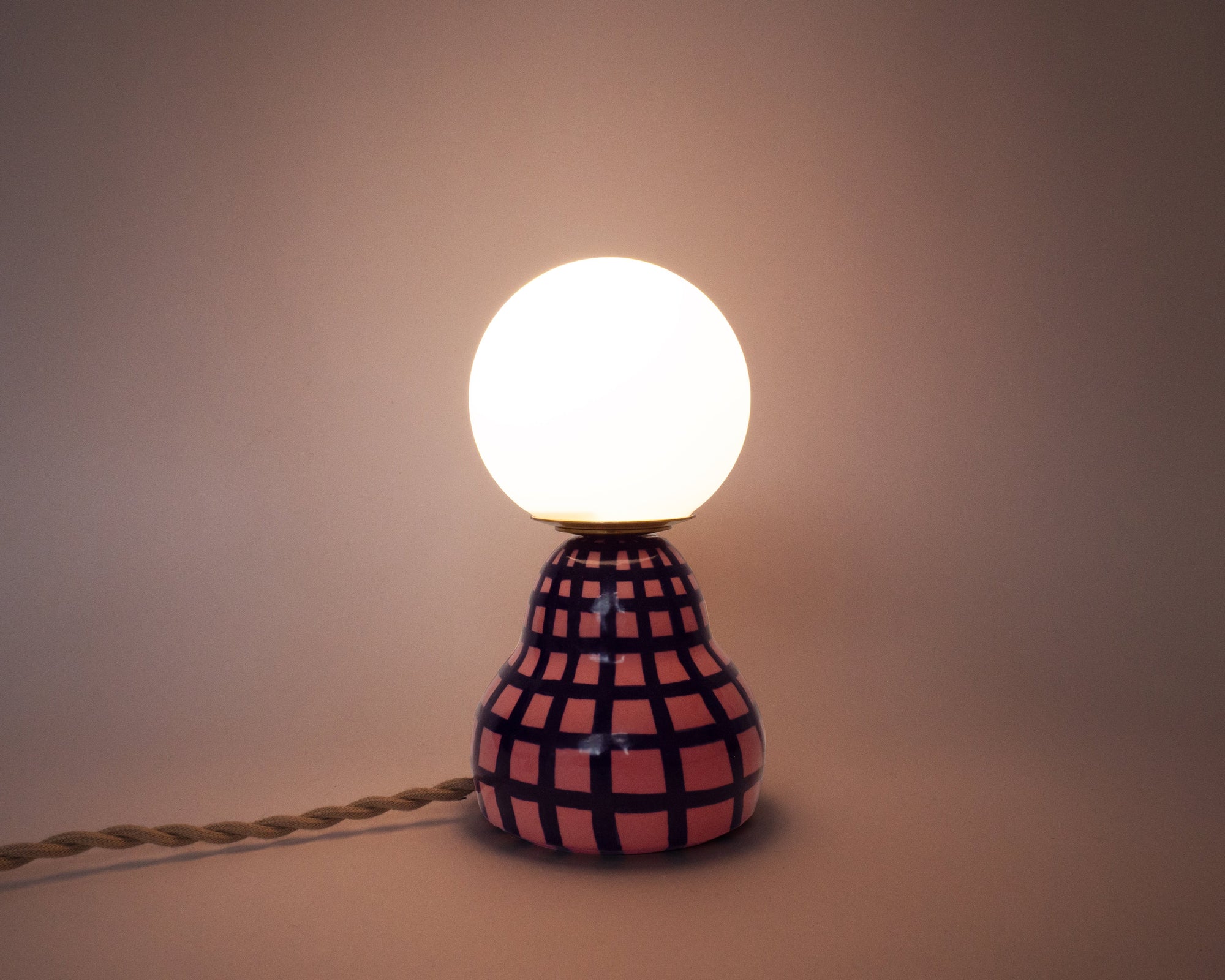 'Grid' Table Lamp w/ Bulb - Pink & Blue