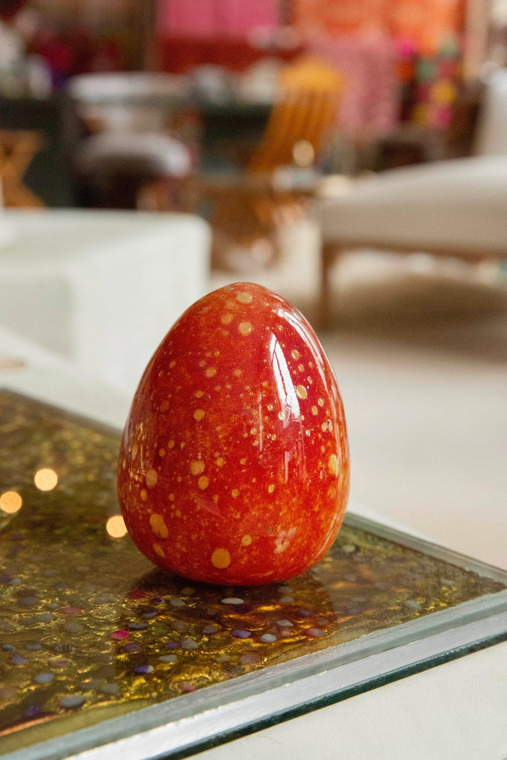 Anthologist Glass Easter Egg, Red and Gold, Large