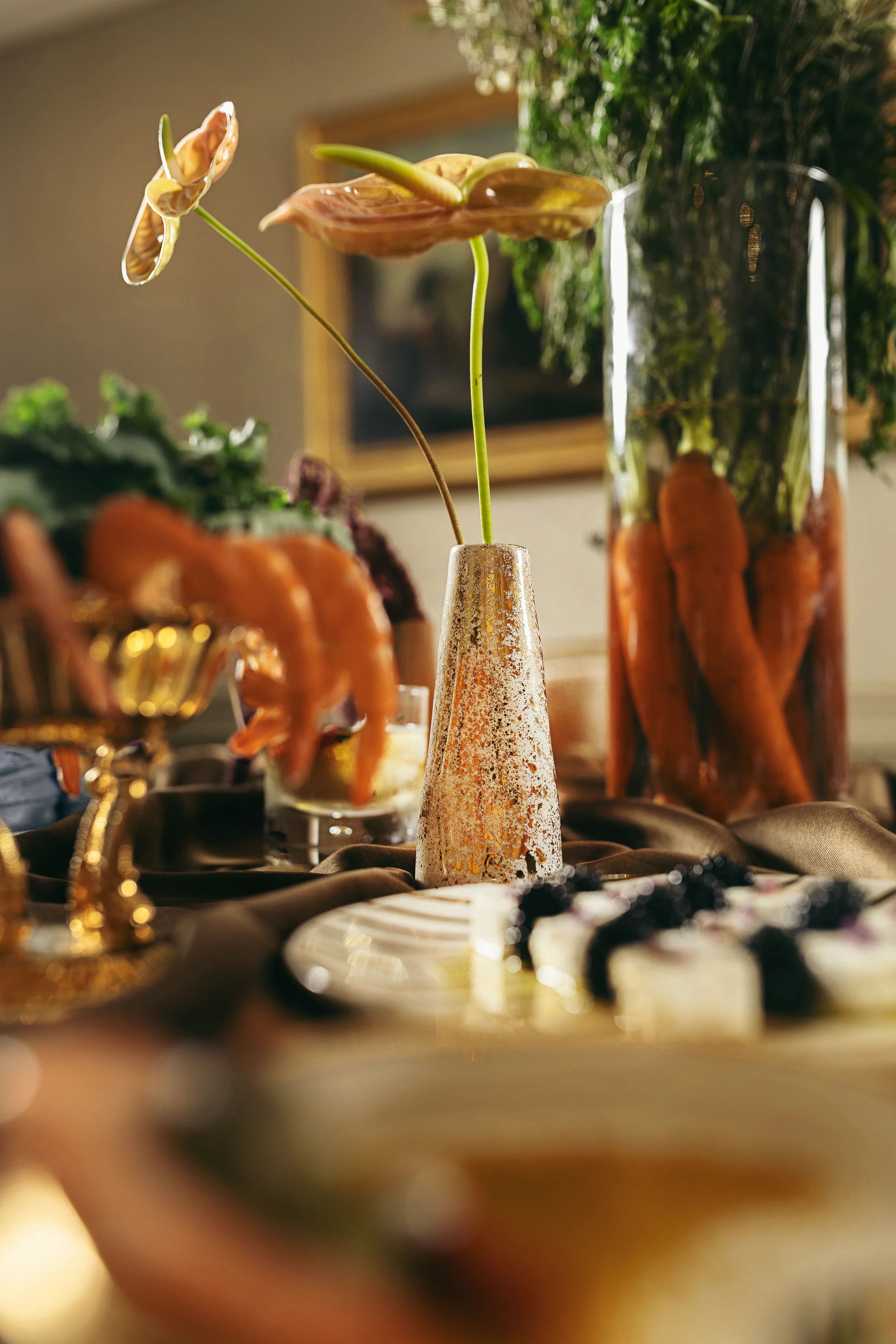 Gold Splatter Stem Vase