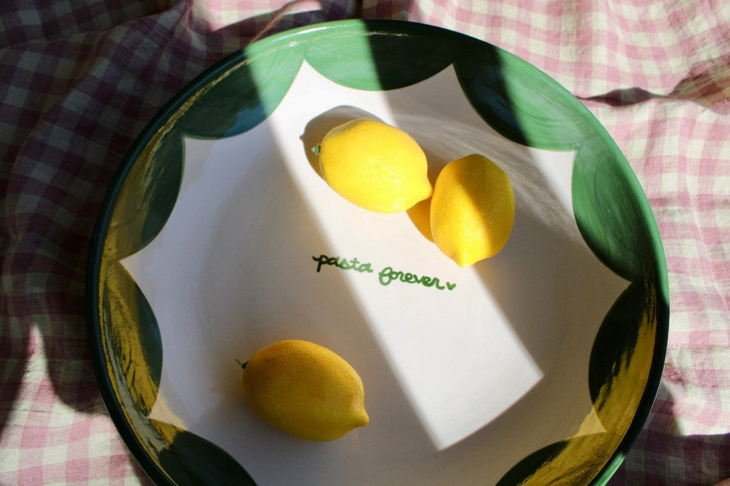 "pasta forever" Hand-painted Hunter Green Pasta Bowl
