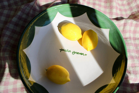 "pasta forever" Hand-painted Hunter Green Pasta Bowl