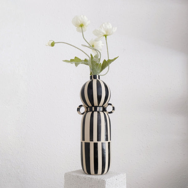Alma-May -Ceramic Vase - White and Black Stripes