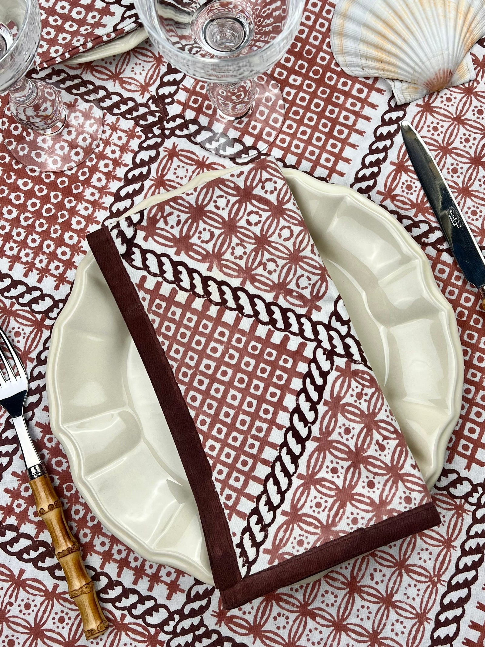 ’The Trellis’ - Napkin Set of 4 - Dusty Pink & Plum