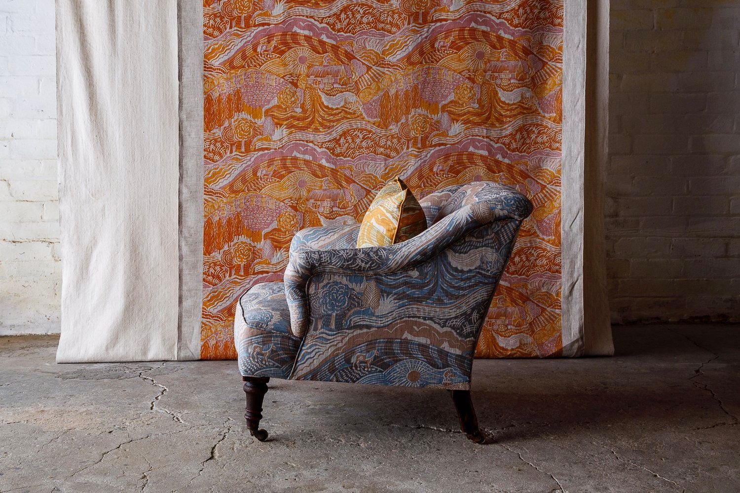 The Plough Fabric in Harvest Gold and Corn Grey