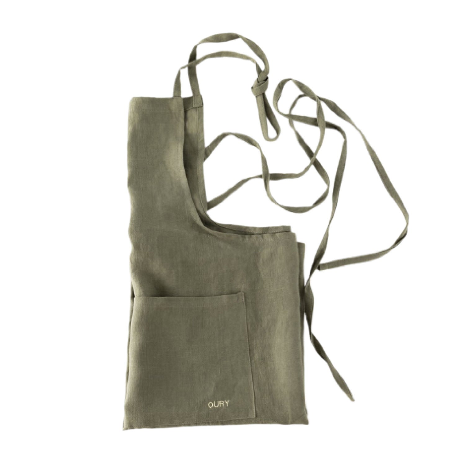 Handcrafted Linen Apron – Green with Embroidery