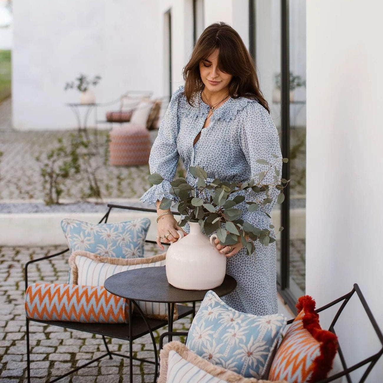 Outdoor Pouf Rosita Ice & Orange