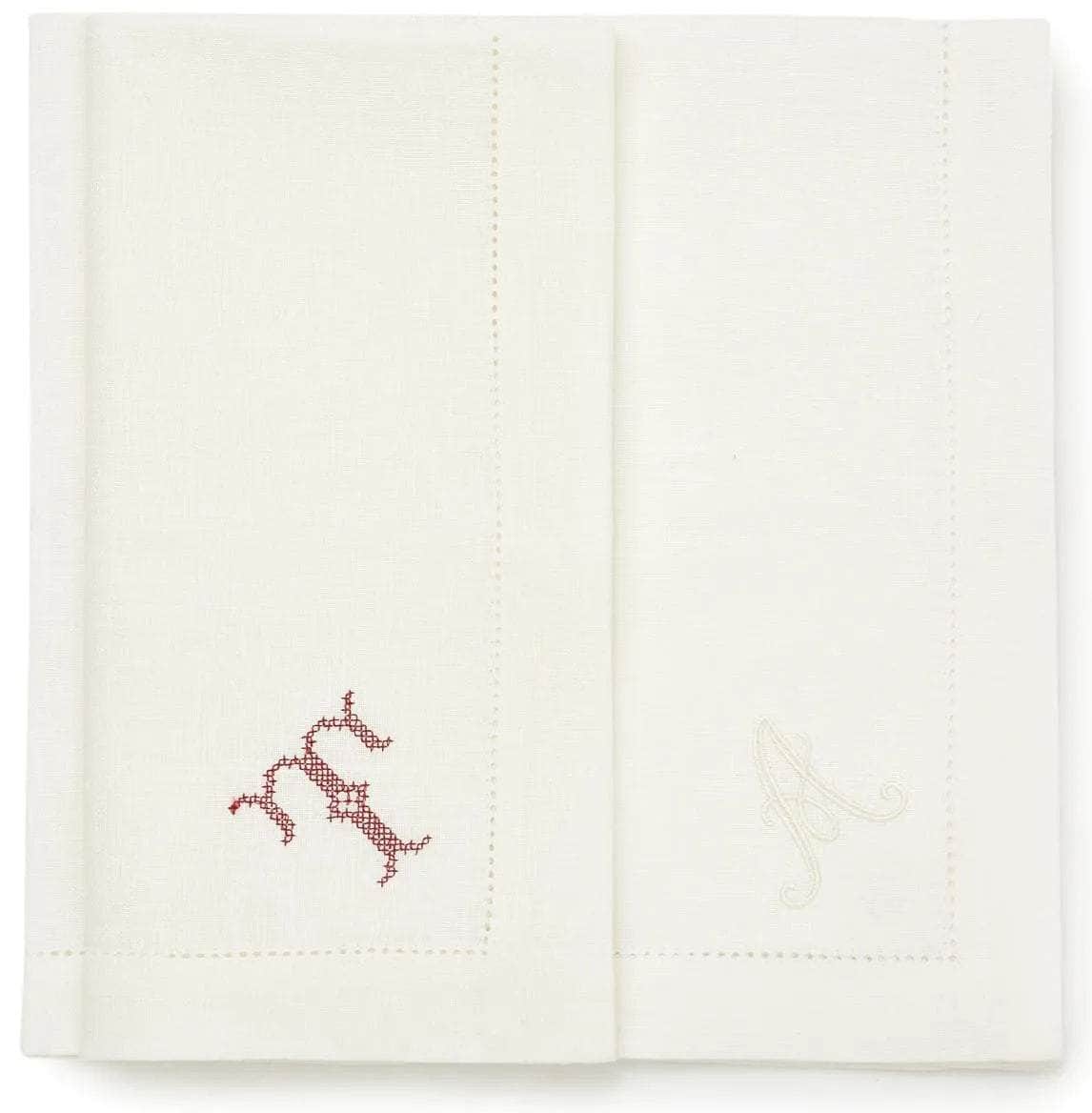Personalised Large Napkin Hemstitch Ivory White