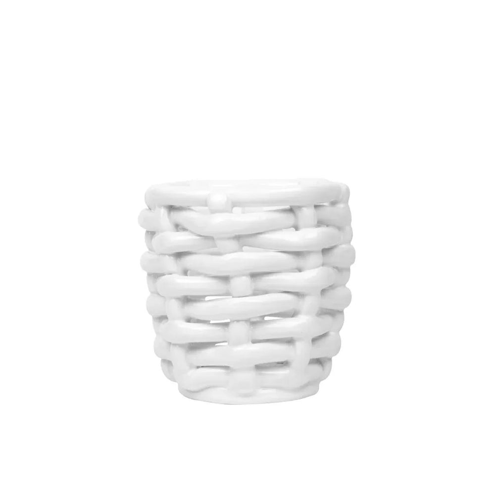 Small White Basketweave Planter