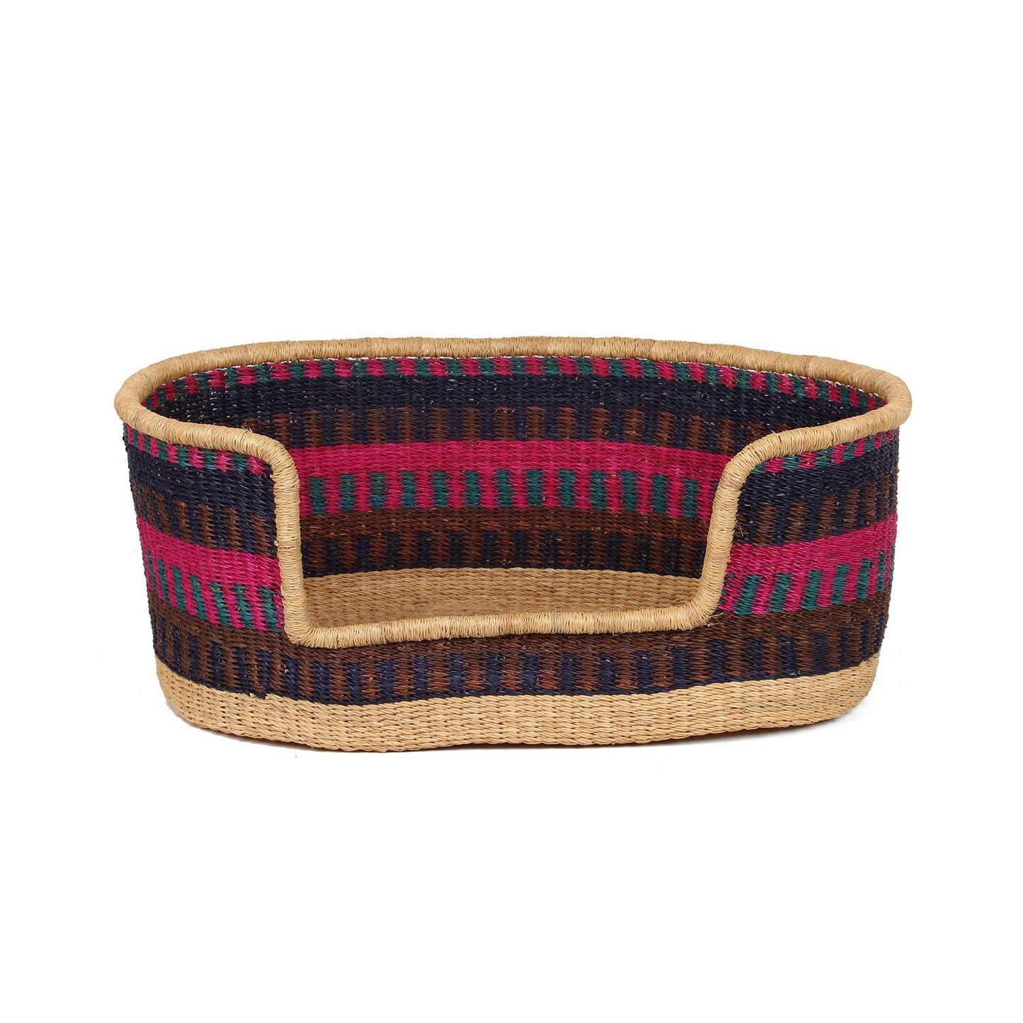 OKRA: Pink, Brown and Aqua Dog Basket - Small