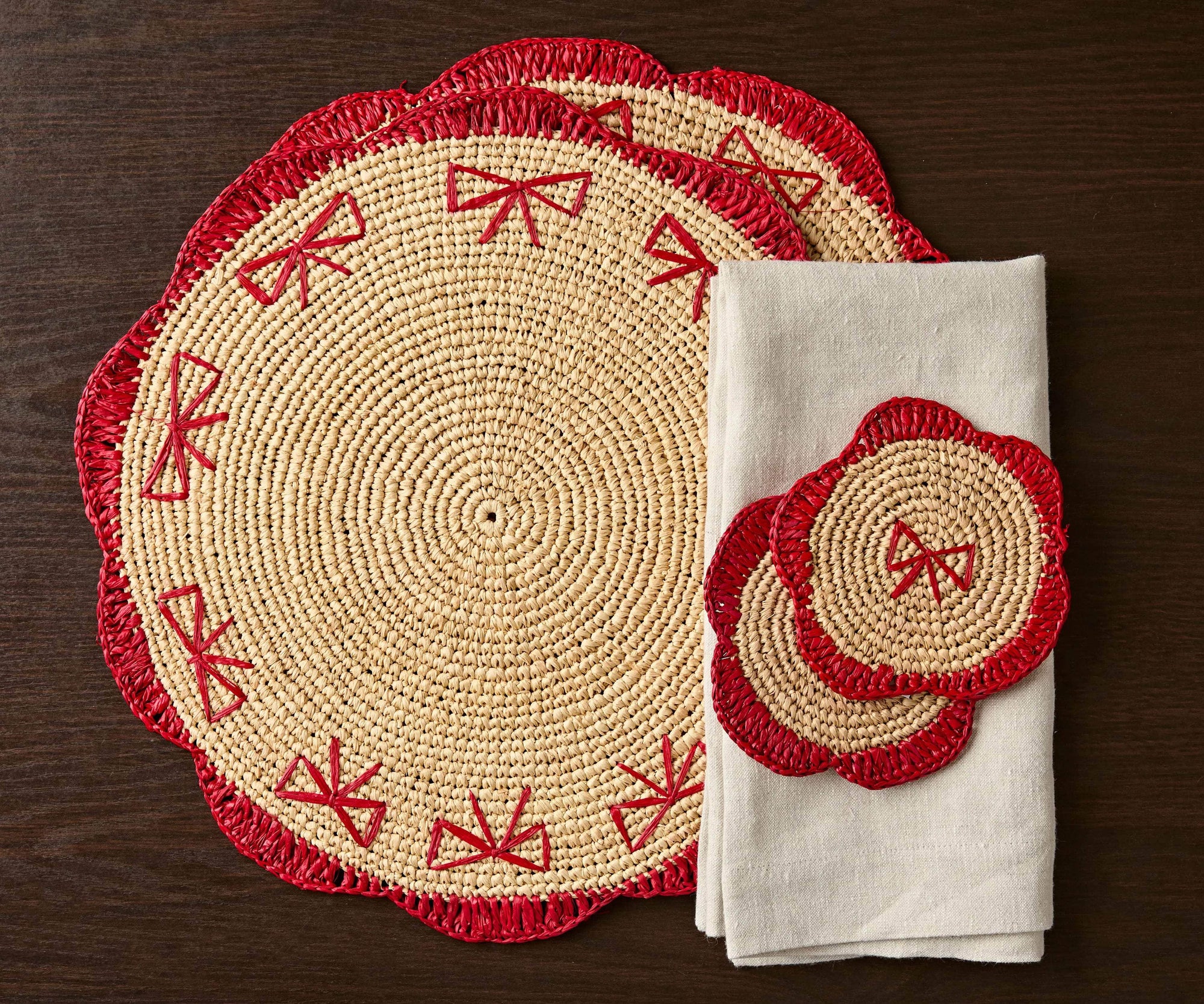 Handwoven Raffia Fringe Coaster Set