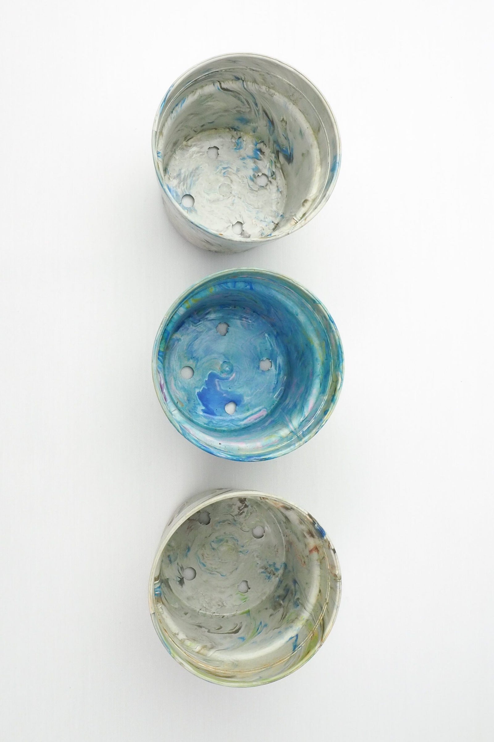 3 Vintage Marbled Plant Pots