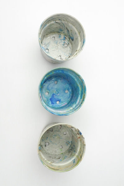 3 Vintage Marbled Plant Pots