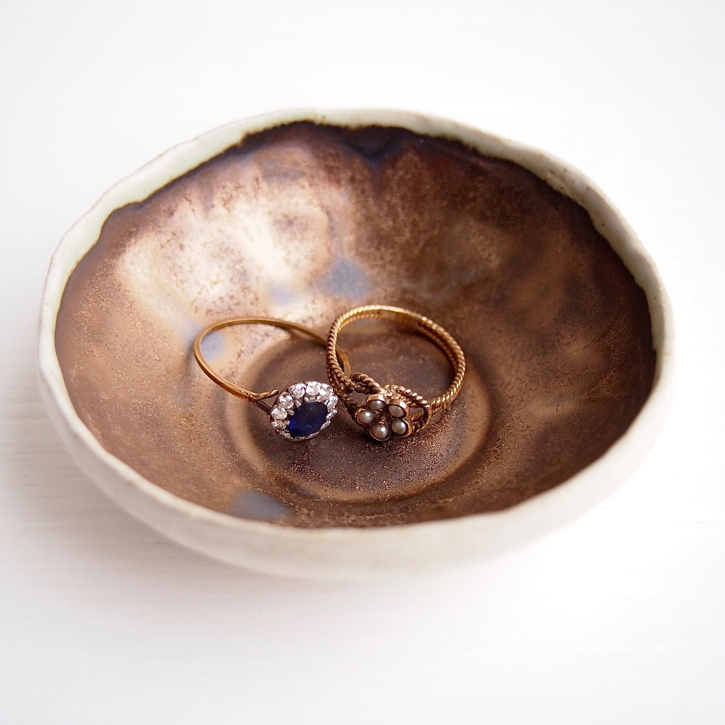 Handmade Gold & Cream Mini Pottery Ring Dish