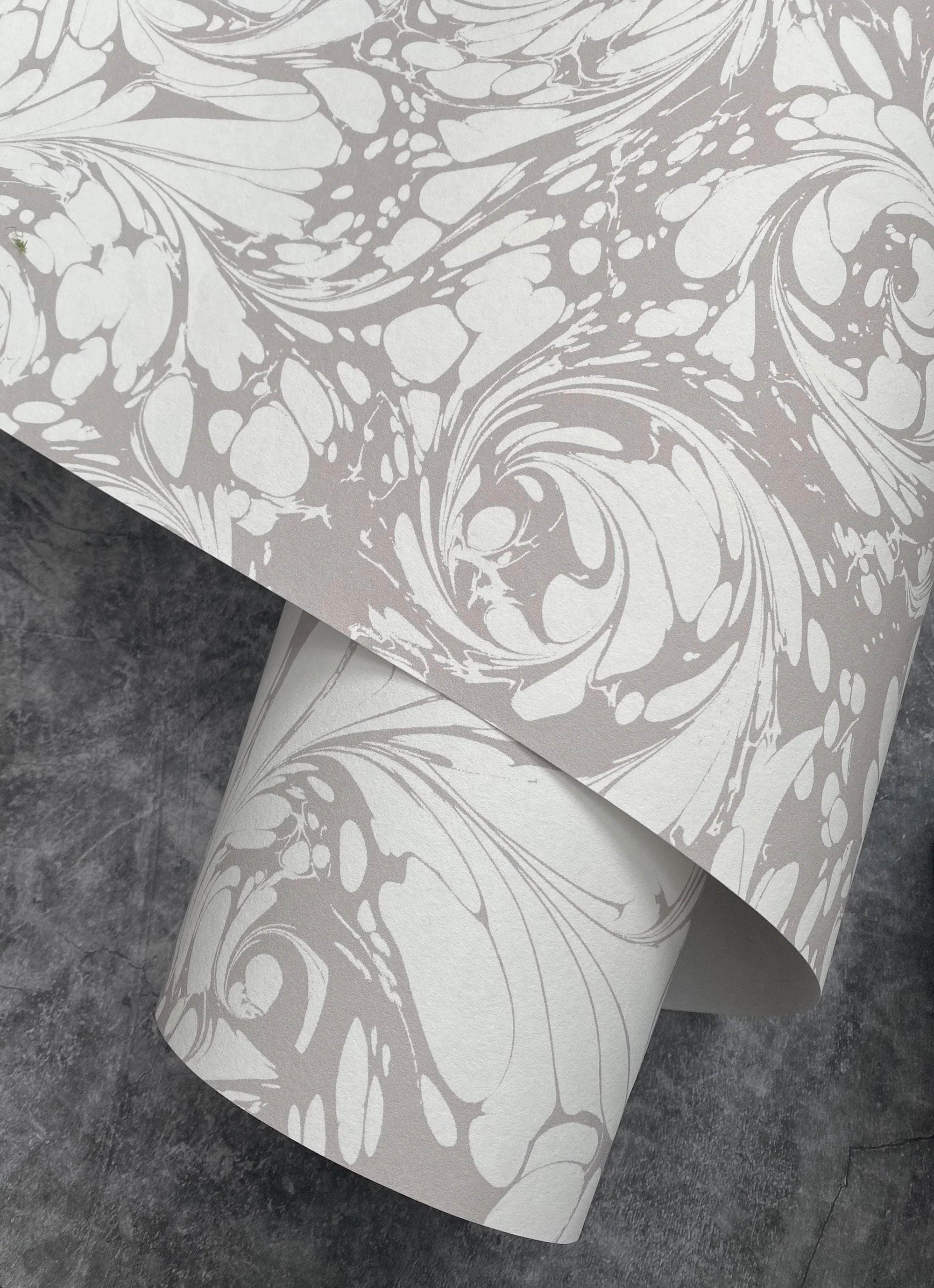 Marbled Wallpaper - 'Flourish' Col: Silver Ghost - Eco Non-Woven