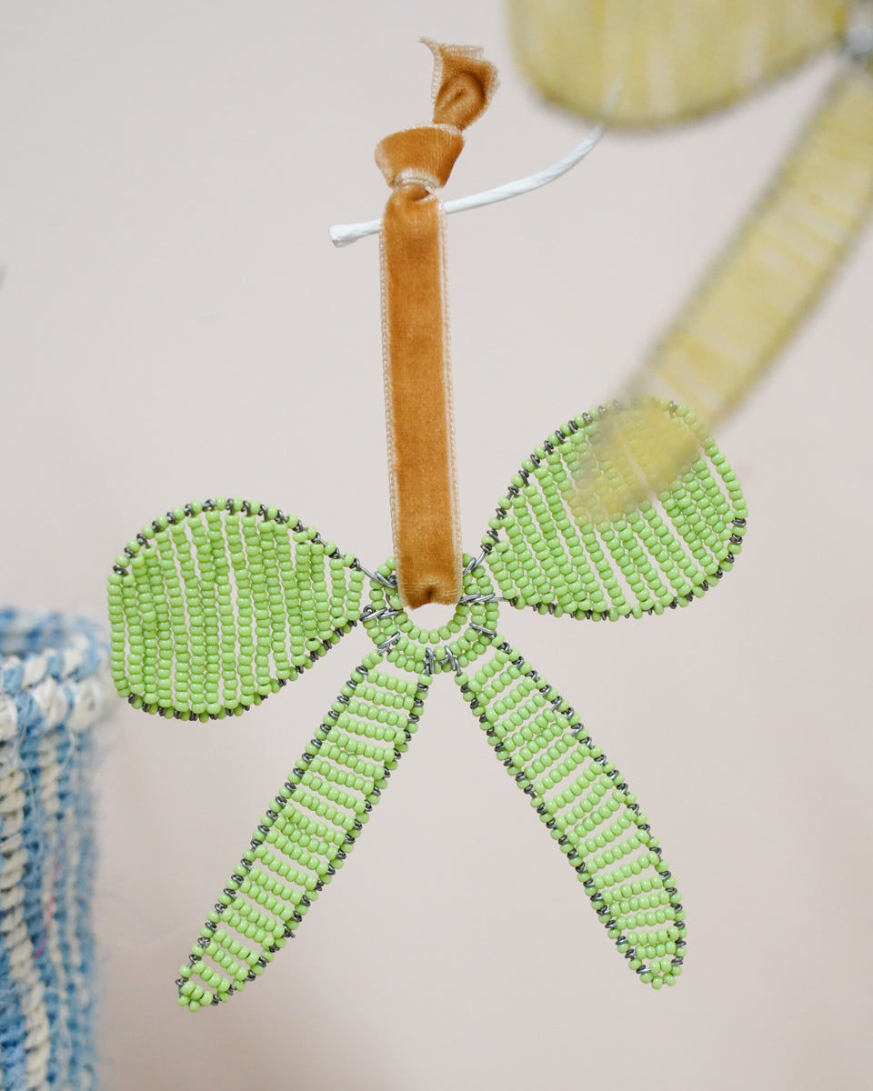 JINSI: Green Hand-beaded Pastel Bow-Shaped Decoration