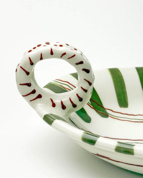 Festive Handmade Ceramic Platter with Handles