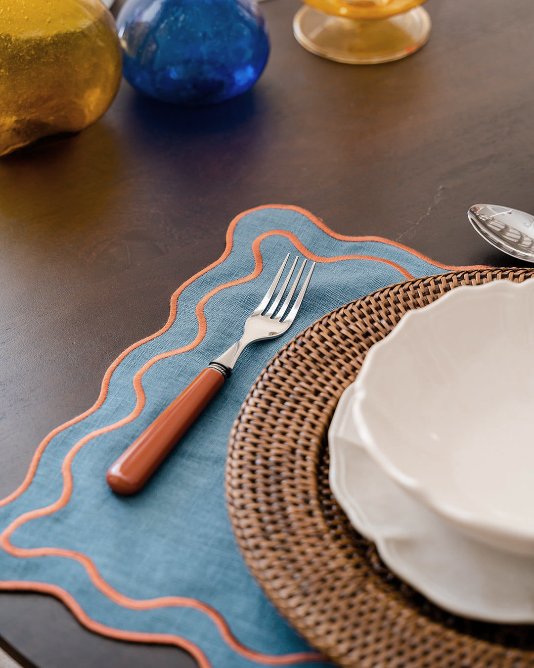Beja Placemat, Blue with Terracotta