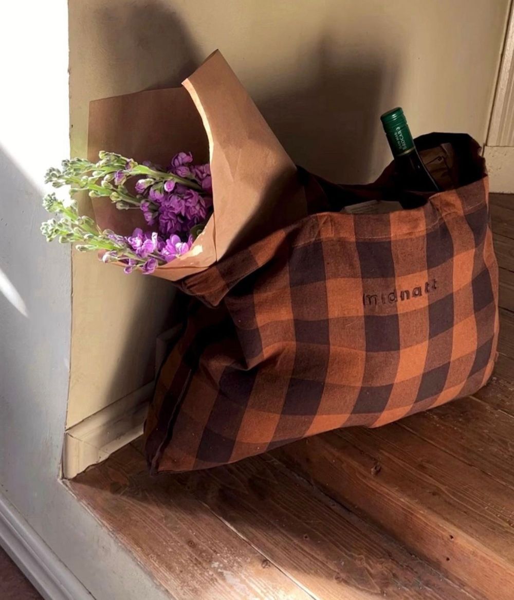 Tote Bag Checked Brown