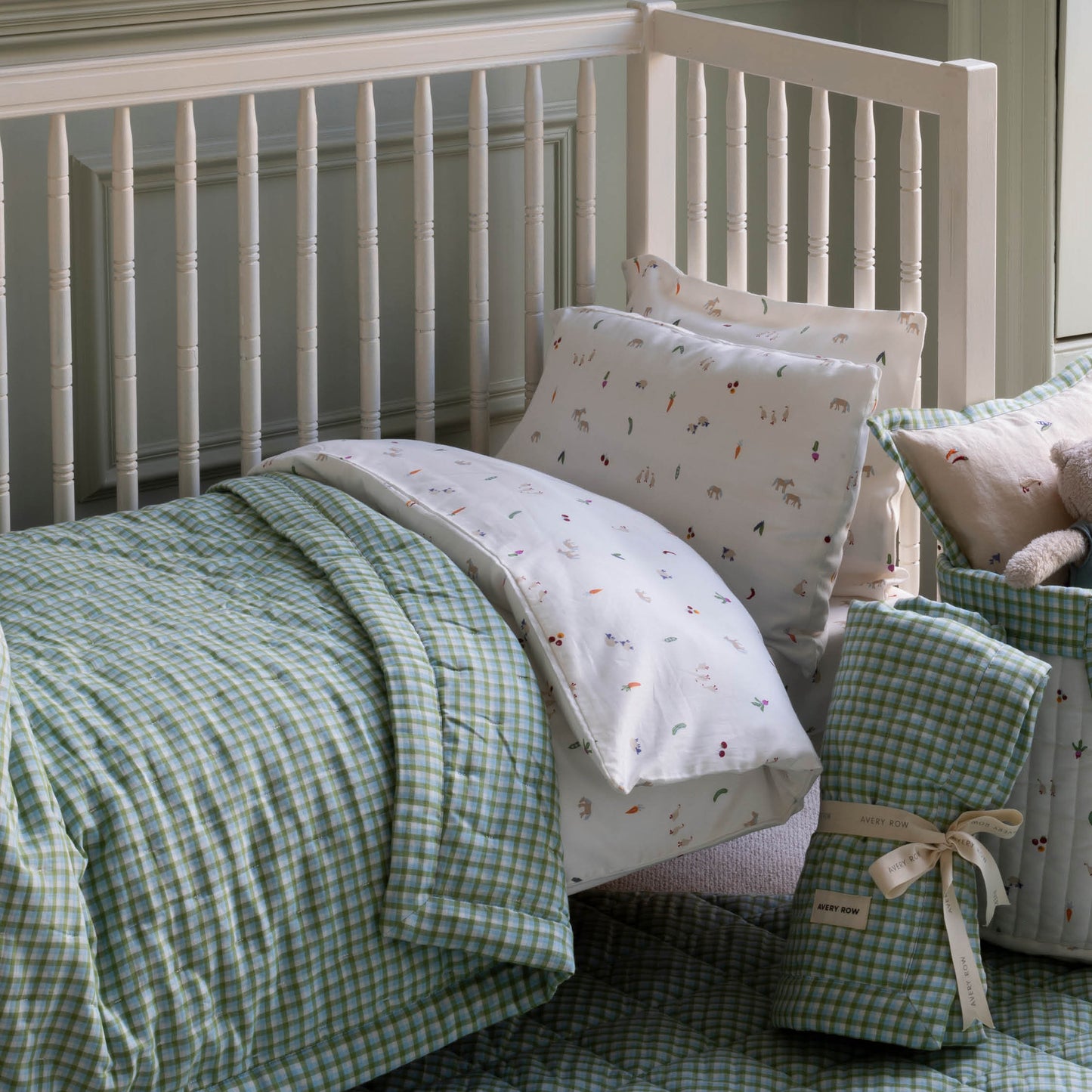 Quilted Cotbed Bedspread  - Greenhouse Gingham