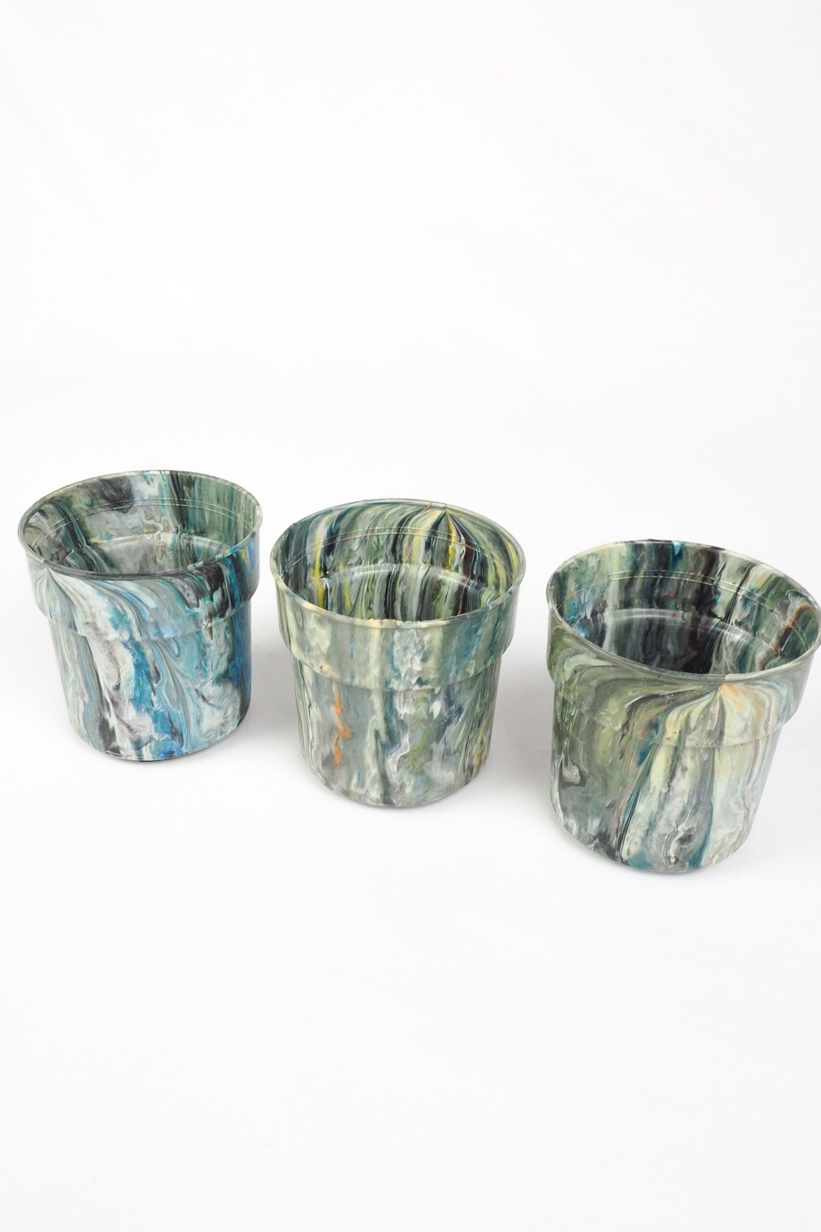 3 Vintage Marbled Plant Pots